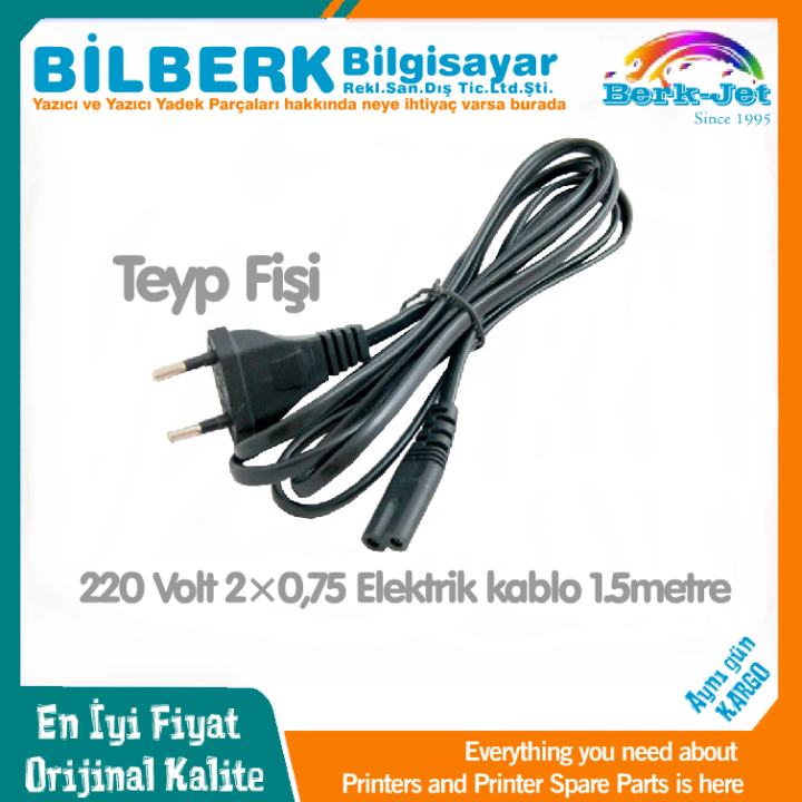 Teyp Fişi 1.5metre 2×0,75 Kordon 220 Volt Elektrik Kablo Teyp Radyo Işıldak Yazıcı Adaptör Cord Cable C7-T26 - IEC320-C7
